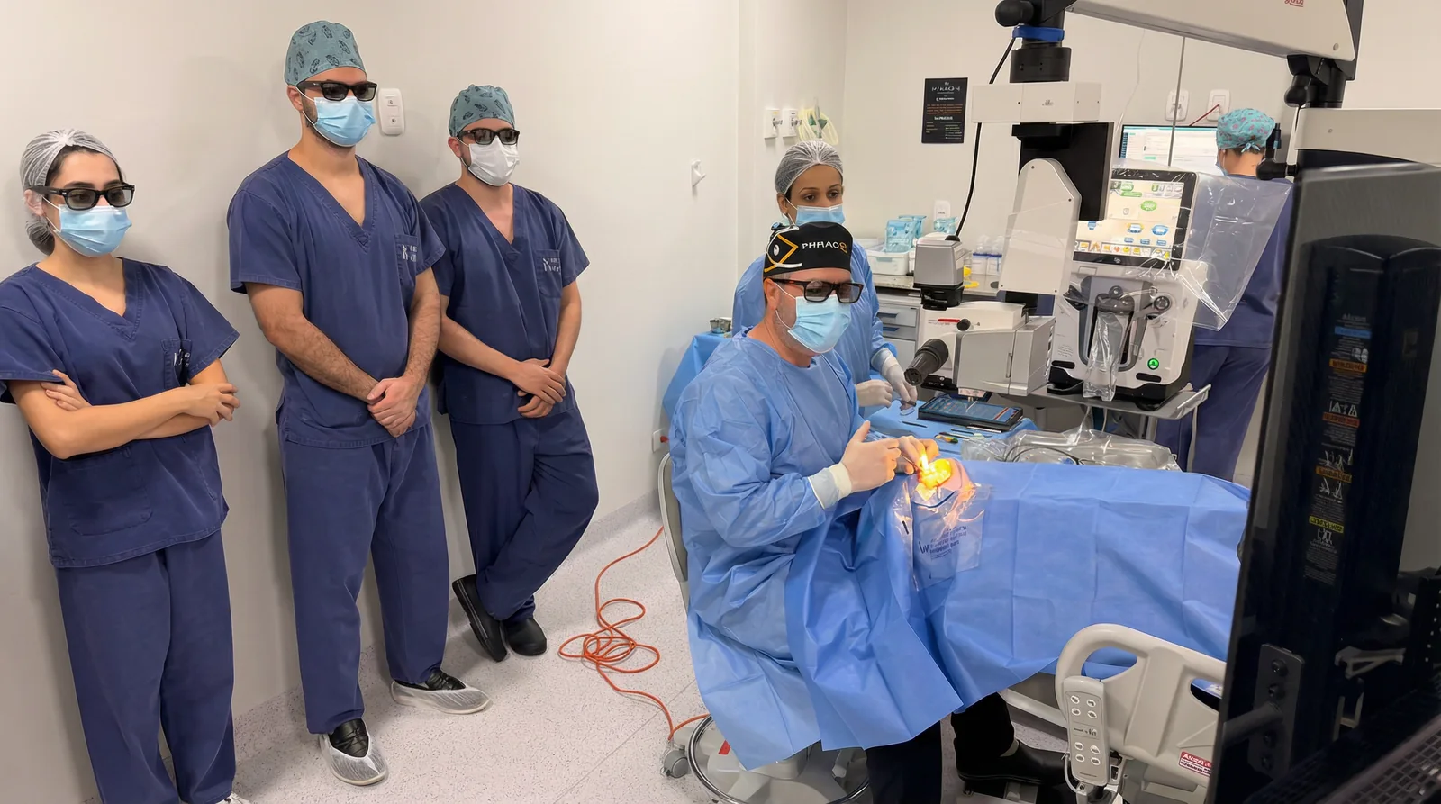 Equipe observa cirurgia de catarata em atividade de ensino no Instituto OFTA